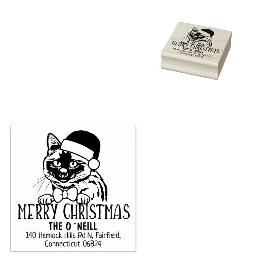 Siamese kat terug adres kerst rubberstempel (Gestempeld)