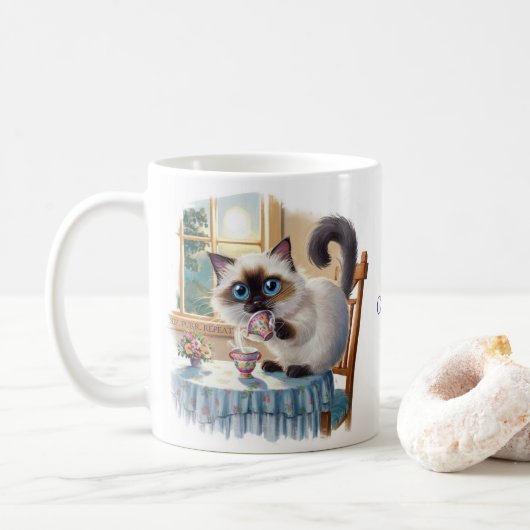 Siamese Kat & Theetijd Mok (Met donut)
