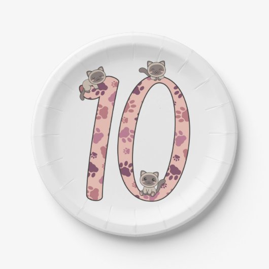 Siamese kat tiende verjaardag voor kattenpapier papieren bordje (Voorkant)