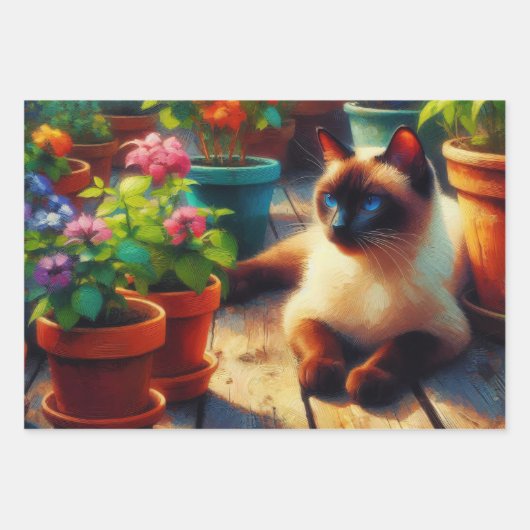 Siamese Kat Tuin Olieverfschilderij Decoupage Inpakpapier Vel (Voorkant 2)