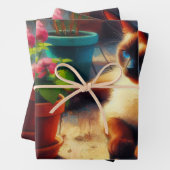 Siamese Kat Tuin Olieverfschilderij Decoupage Inpakpapier Vel (In situ)