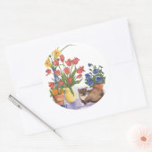 Siamese Kat Tulpen Pansies Waterverf "Chester" Ronde Sticker (Envelop)
