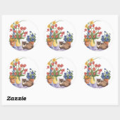 Siamese Kat Tulpen Pansies Waterverf "Chester" Ronde Sticker (Vel)