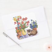 Siamese Kat Tulpen Pansies Waterverf "Chester" Vierkante Sticker (Envelop)
