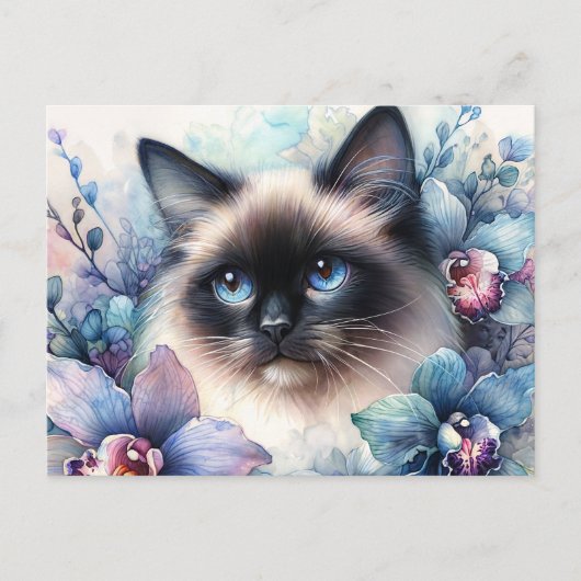 Siamese Kat Tussen Orchideeën Briefkaart (Voorkant)