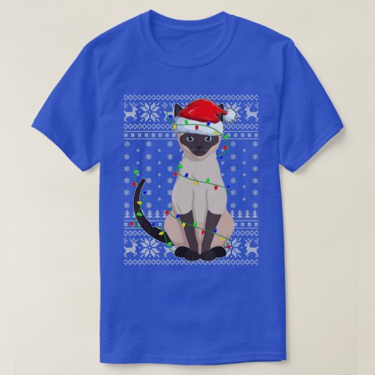 Siamese kat Ugly Sweater Style Santa Siamese Cat C T-shirt (Design voorkant)