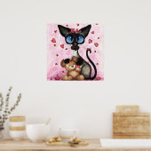 Siamese Kat Valentijnsdag door Bihrle Poster (Keuken)