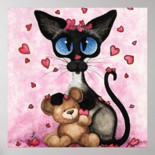 Siamese Kat Valentijnsdag door Bihrle Poster