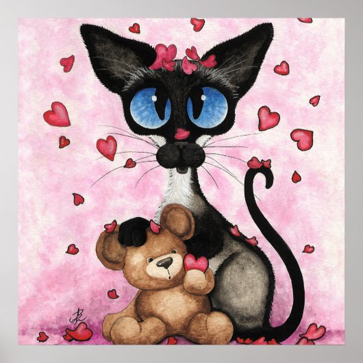 Siamese Kat Valentijnsdag door Bihrle Poster (Voorkant)