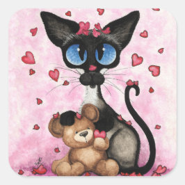 Siamese Kat Valentijnsdag door Bihrle Vierkante Sticker