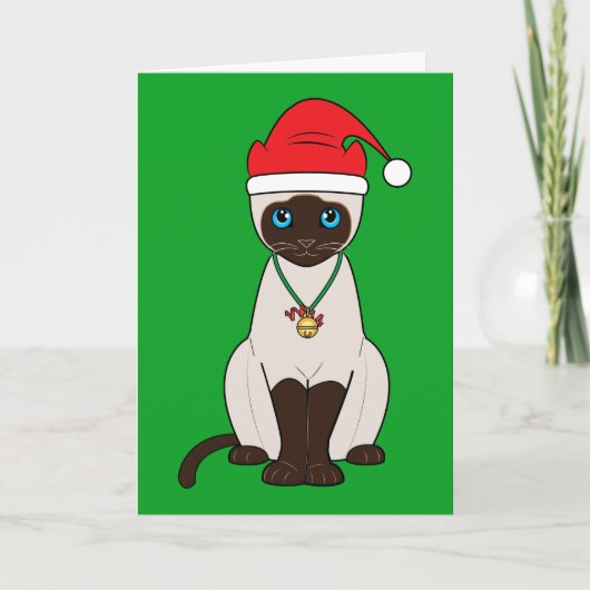 Siamese Kat van Kerstmis met het Pet van de Feestdagen Kaart (Voorkant)