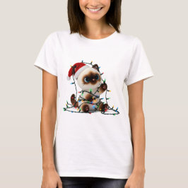 Siamese kat van Sint verward in kerstlichtjes T-shirt