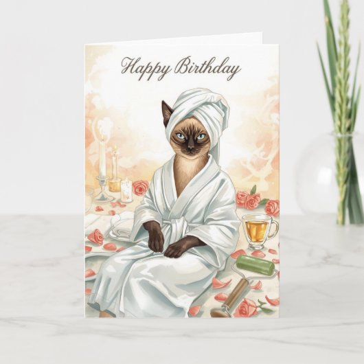 Siamese Kat Verjaardag in Spa Kaart (Voorkant)