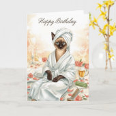 Siamese Kat Verjaardag in Spa Kaart (Gele Bloem)