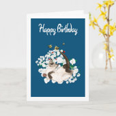 Siamese kat Verjaardag Kaart - Eigen groet toevoeg (Gele Bloem)