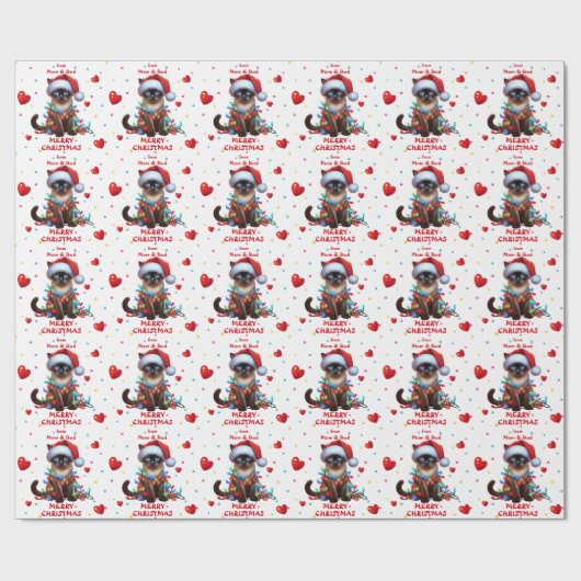 Siamese kat verpakt in kerstverlichting cadeaupapier (Vlak)