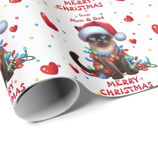Siamese kat verpakt in kerstverlichting cadeaupapier (Rol Hoek)