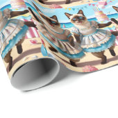 Siamese kat viert verjaardagsfeestje cadeaupapier (Rol Hoek)
