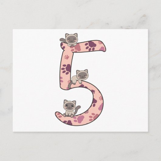 Siamese kat vijfde verjaardag voor Briefkaart van (Voorkant)