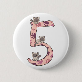 Siamese kat vijfde verjaardag voor katten bij kind ronde button 5,7 cm