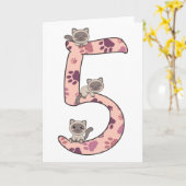 Siamese Kat Vijfde Verjaardag Voor Kinderen Kaart (Gele Bloem)