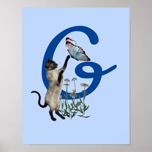 Siamese Kat Vlinder Bloemen Monogram Initiaal G Poster (Voorkant)