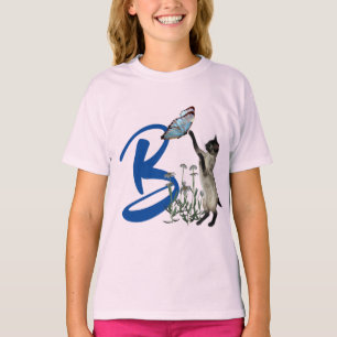 Siamese Kat Vlinder Cute Monogram Initiaal B  T-shirt