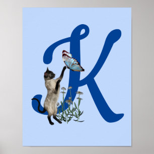 Siamese Kat Vlinder Madeliefjes Monogram Initiaal  Poster