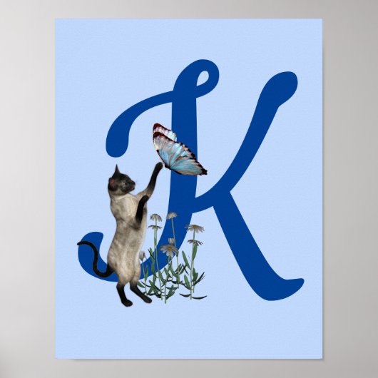 Siamese Kat Vlinder Madeliefjes Monogram Initiaal  Poster (Voorkant)