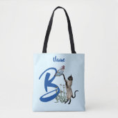 Siamese Kat Vlinder Monogram Eerste Letter B Naam Tote Bag (Voorkant)