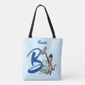 Siamese Kat Vlinder Monogram Eerste Letter B Naam Tote Bag (Achterkant)