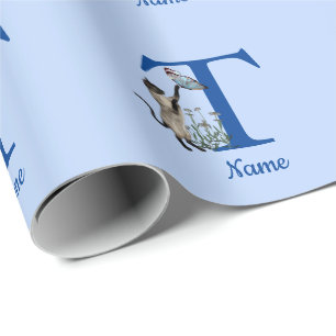 Siamese Kat Vlinder Monogram Eerste Letter T Naam Cadeaupapier