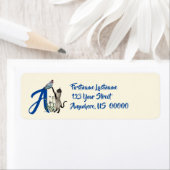 Siamese Kat Vlinder Monogram Initiaal A Adres Etiket (Insitu)