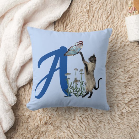 Siamese Kat Vlinder Monogram Initiaal A Kussen (Deken)