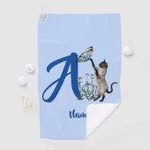 Siamese Kat Vlinder Monogram Initiaal A Naam Golfhanddoek (Insitu)