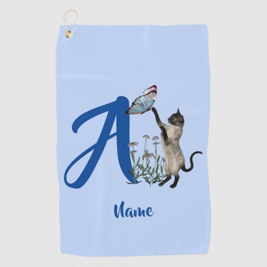 Siamese Kat Vlinder Monogram Initiaal A Naam Golfhanddoek (Voorkant)