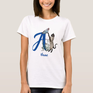 Siamese Kat Vlinder Monogram Initiaal A Naam T-shirt