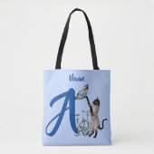 Siamese Kat Vlinder Monogram Initiaal A Uw Naam Tote Bag (Voorkant)