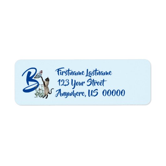 Siamese Kat Vlinder Monogram Initiaal B Adres Etiket (Voorkant)