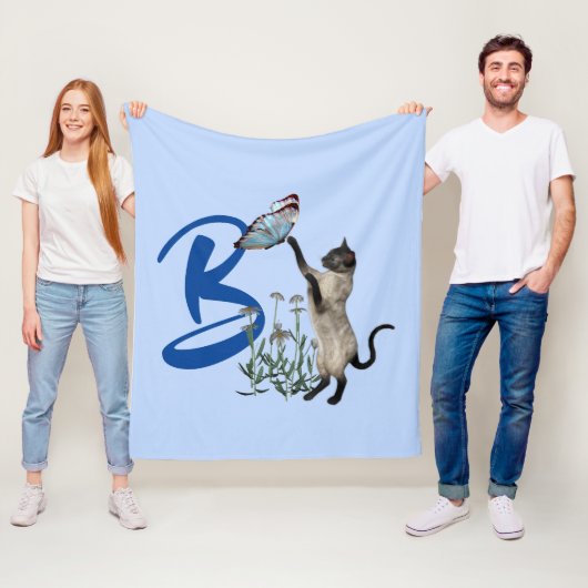 Siamese Kat Vlinder Monogram Initiaal B Fleece Deken (In situ)