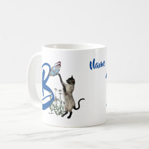 Siamese Kat Vlinder Monogram Initiaal B Naam Koffiemok