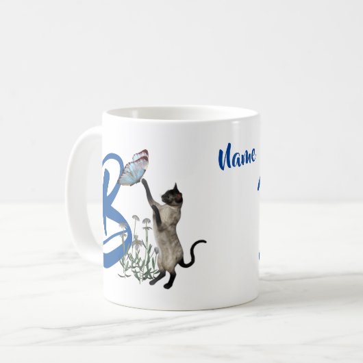 Siamese Kat Vlinder Monogram Initiaal B Naam Koffiemok (Voorkant links)
