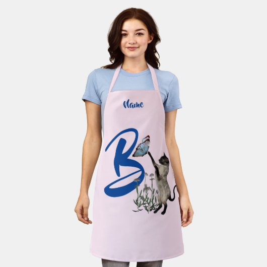 Siamese Kat Vlinder Monogram Initiaal B Naam Schort (Gedragen)