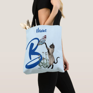 Siamese Kat Vlinder Monogram Initiaal B Naam Tote Bag