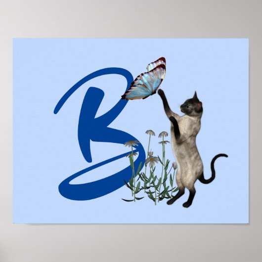 Siamese Kat Vlinder Monogram Initiaal B Poster (Voorkant)