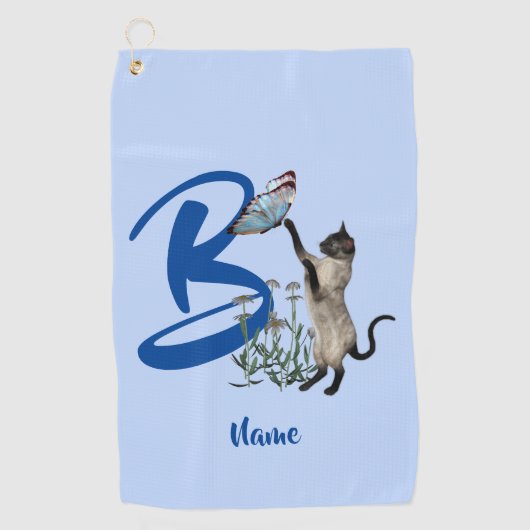 Siamese Kat Vlinder Monogram Initiaal B Uw Naam Golfhanddoek (Voorkant)