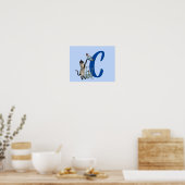 Siamese Kat Vlinder Monogram Initiaal C Poster (Keuken)