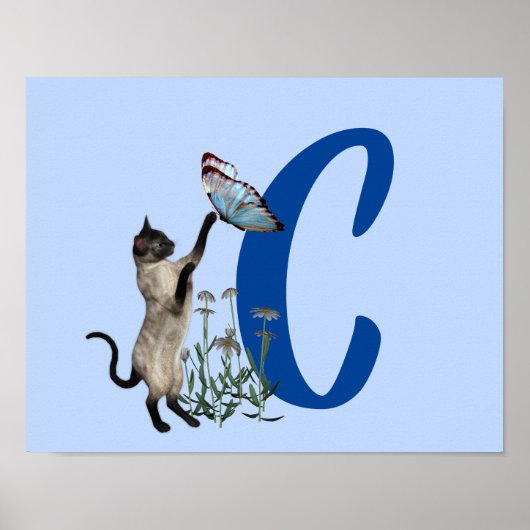 Siamese Kat Vlinder Monogram Initiaal C Poster (Voorkant)