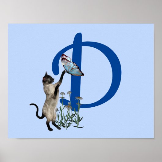Siamese Kat Vlinder Monogram Initiaal D Poster (Voorkant)