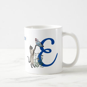 Siamese Kat Vlinder Monogram Initiaal E Naam Koffiemok